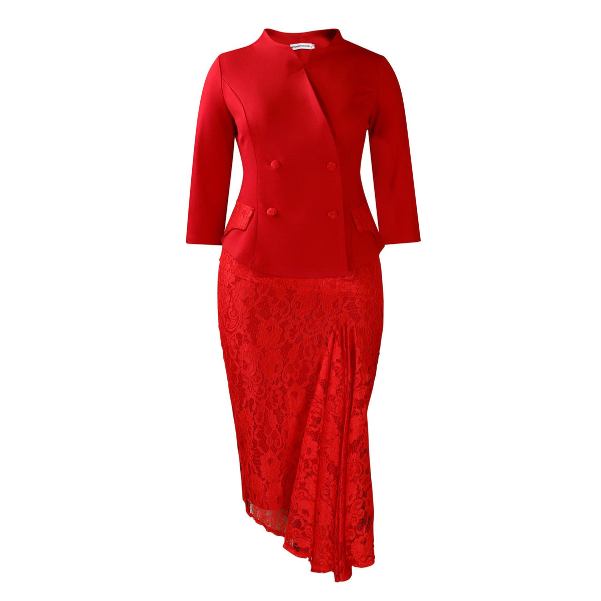 Elegant Long Sleeve Top And Lace Bodycon Skirt Set