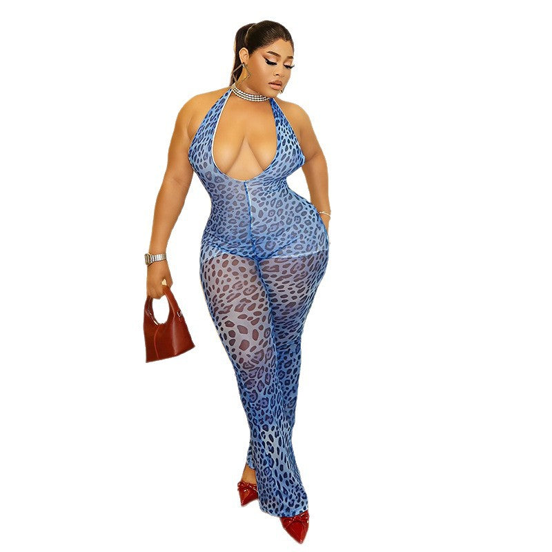 Fashionable Leopard Print Halter Bodysuit For Women