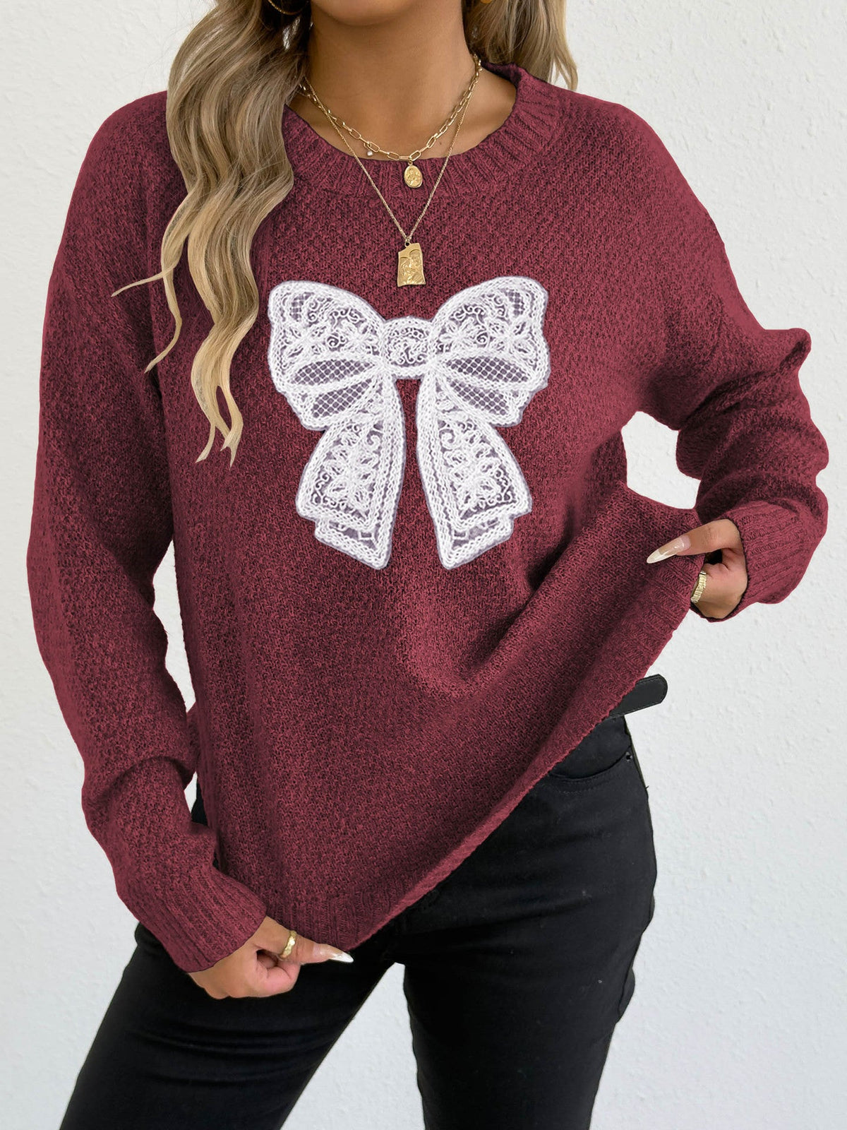 Embroidered Butterfly Knit Sweater Elegant Casual Pullover