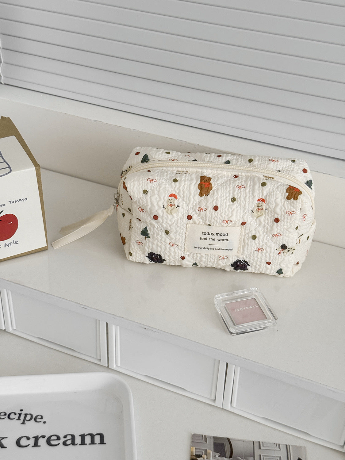 Snowman Bear Makeup Bag Cute Cartoon Print Portable Storage