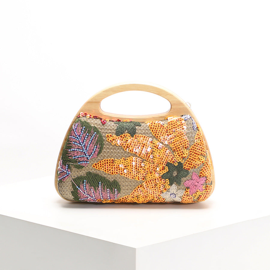 Embroidered Sequin Floral Evening Handbag Casual Shell Bag