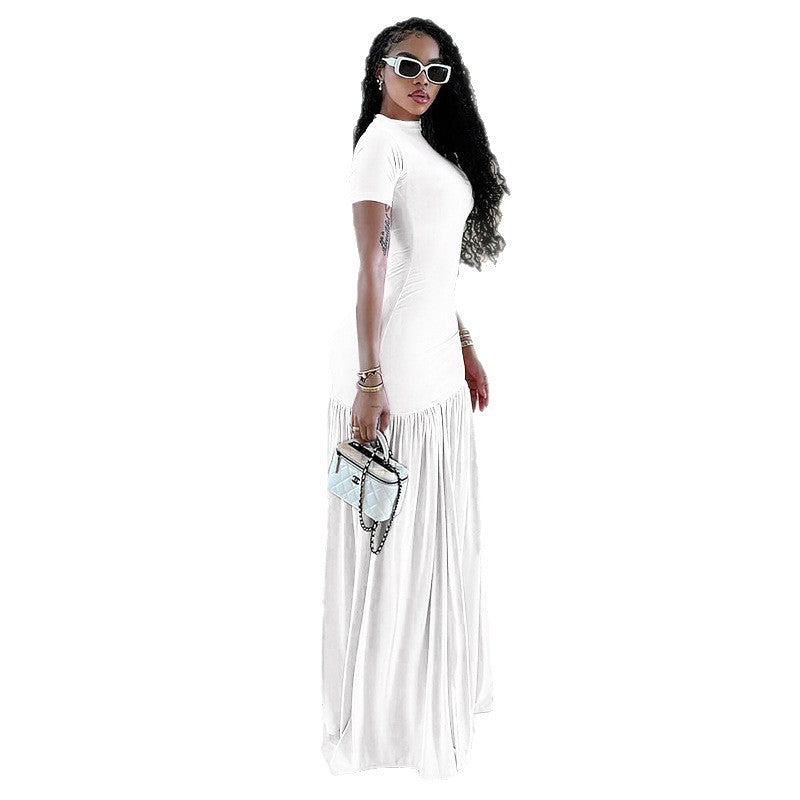 Elegant Solid Color Bodycon Dress Short Sleeve Round Neck