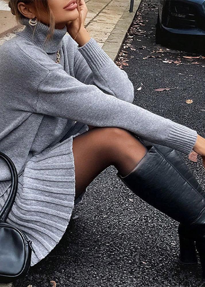 Knit Sweater and Pleated Mini Skirt Set Gray