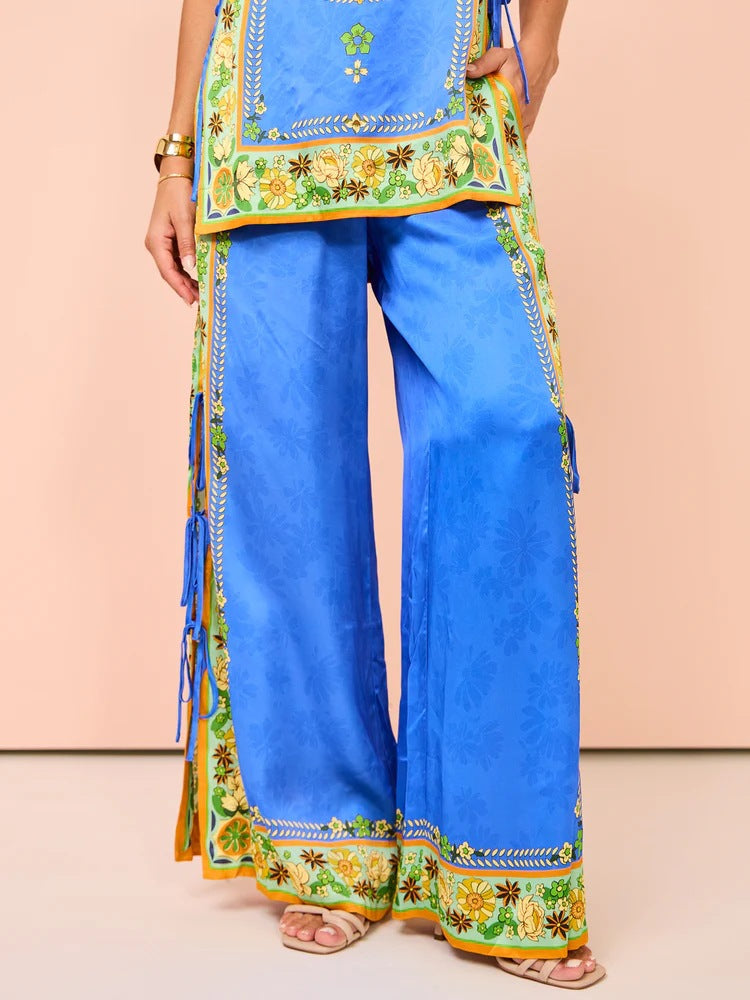 Stylish Vintage Ethnic Print Satin Lounge Set