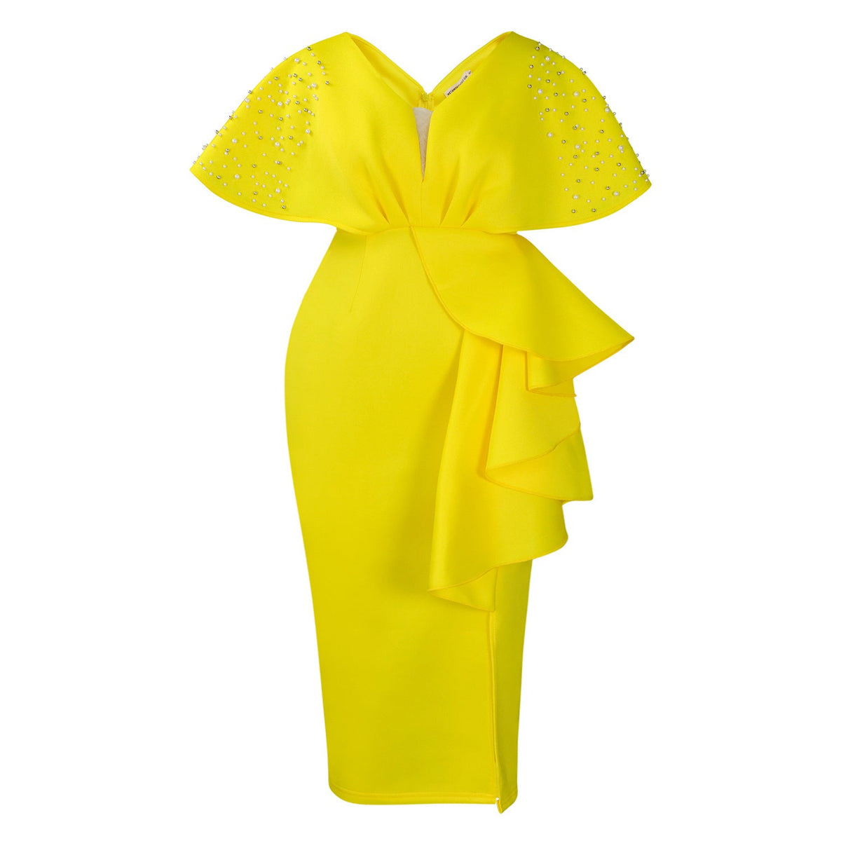 Elegant V-Neck Ruffle Hem Evening Dress