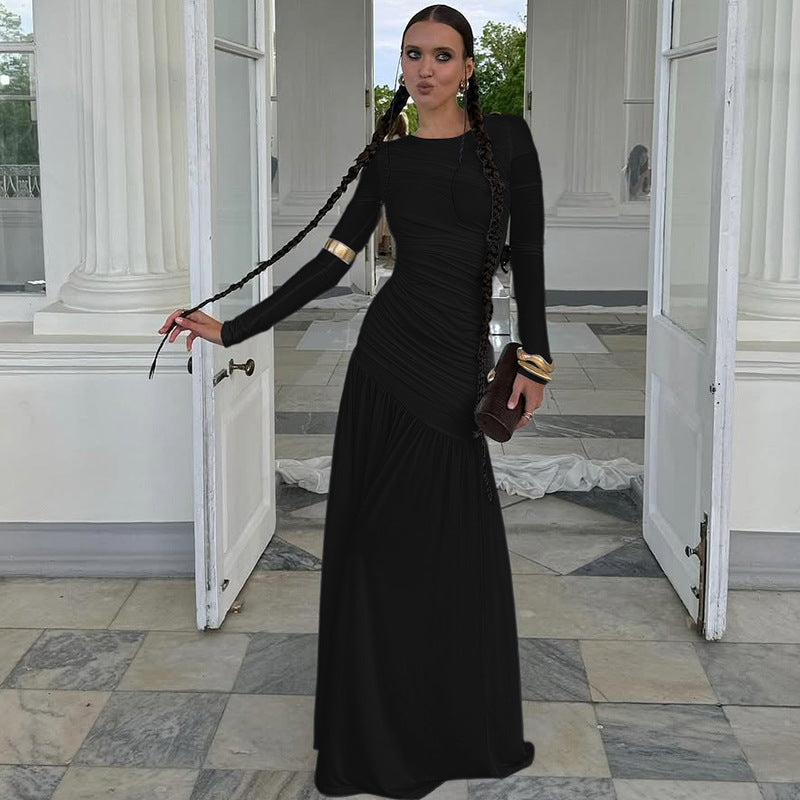 Trendy Casual Long Sleeve Dress Elegant Round Neck