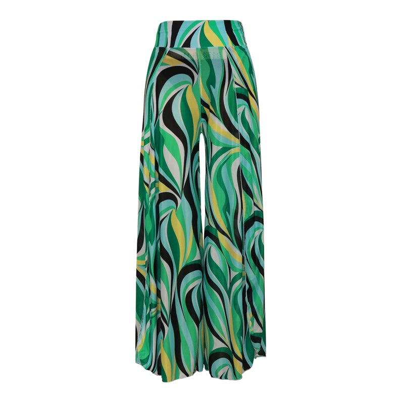 Women'S Bikini Set With Printed Pants - Polyester Fabric