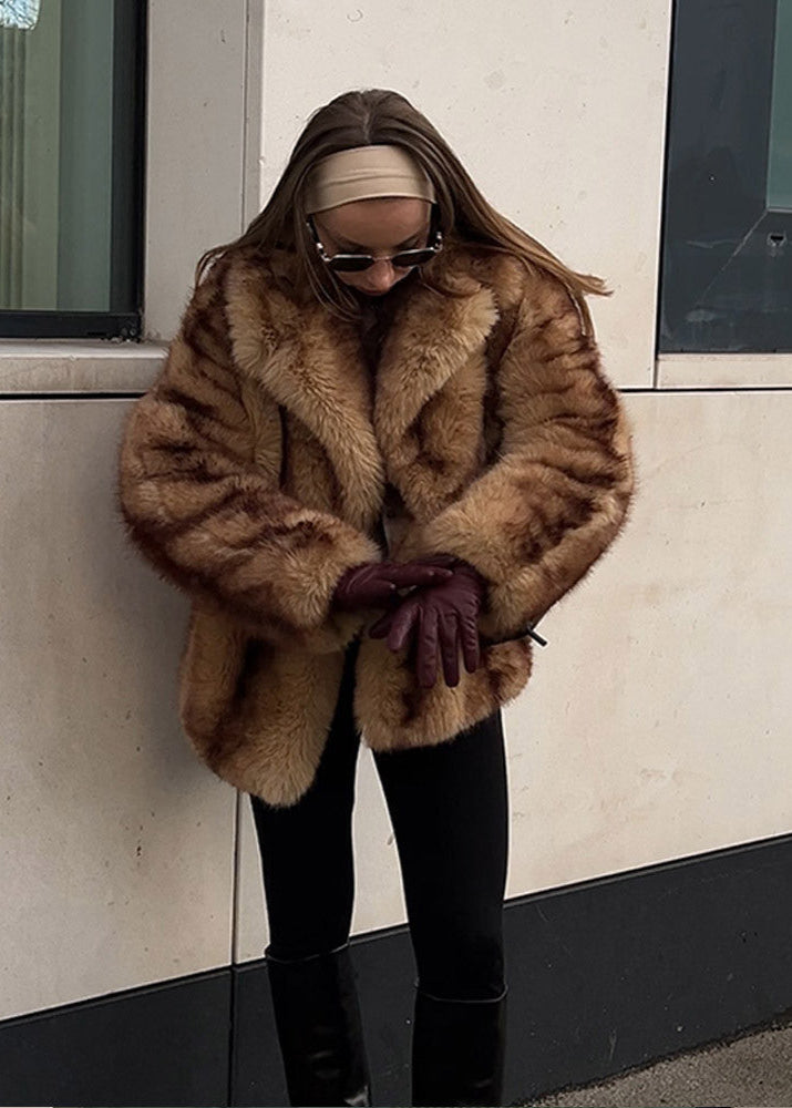 Plush Faux Fur Coat Brown Relaxed Silhouette