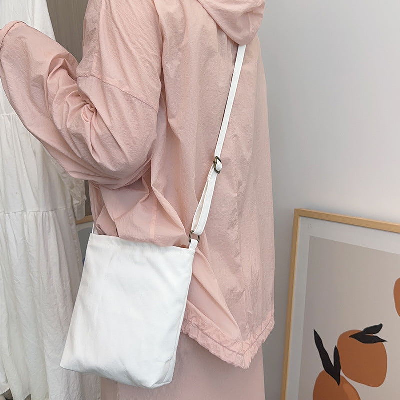 Adjustable White Canvas Crossbody Bag Minimalist Large Capacity