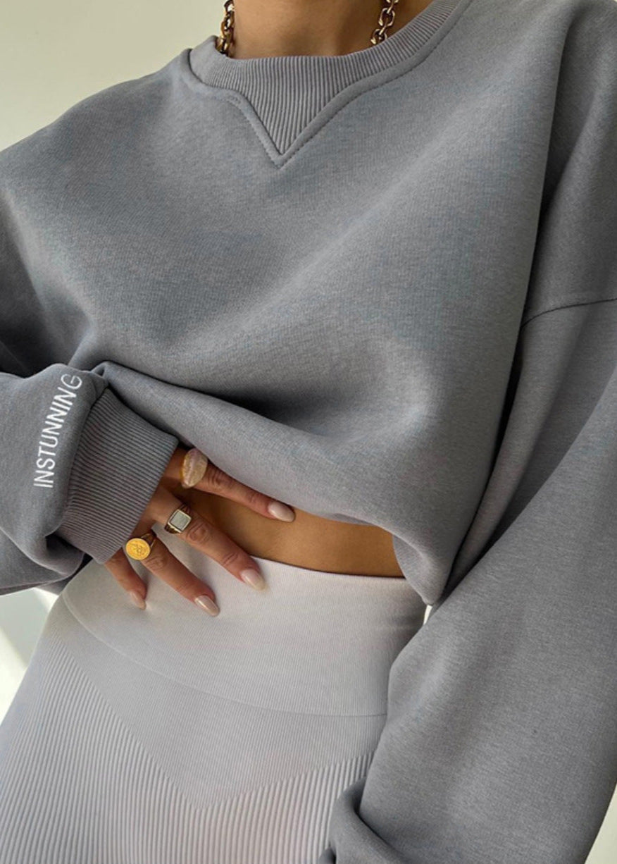 Oversized Cotton Blend Sweatshirt With Ribbed Cuffs