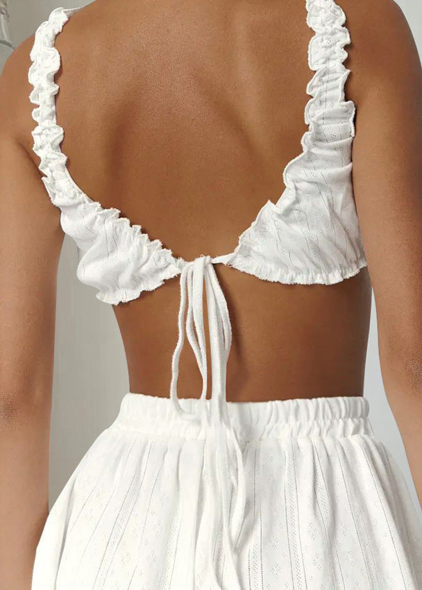 Ruffled Knit Lounge Set Soft Eyelet Fabric