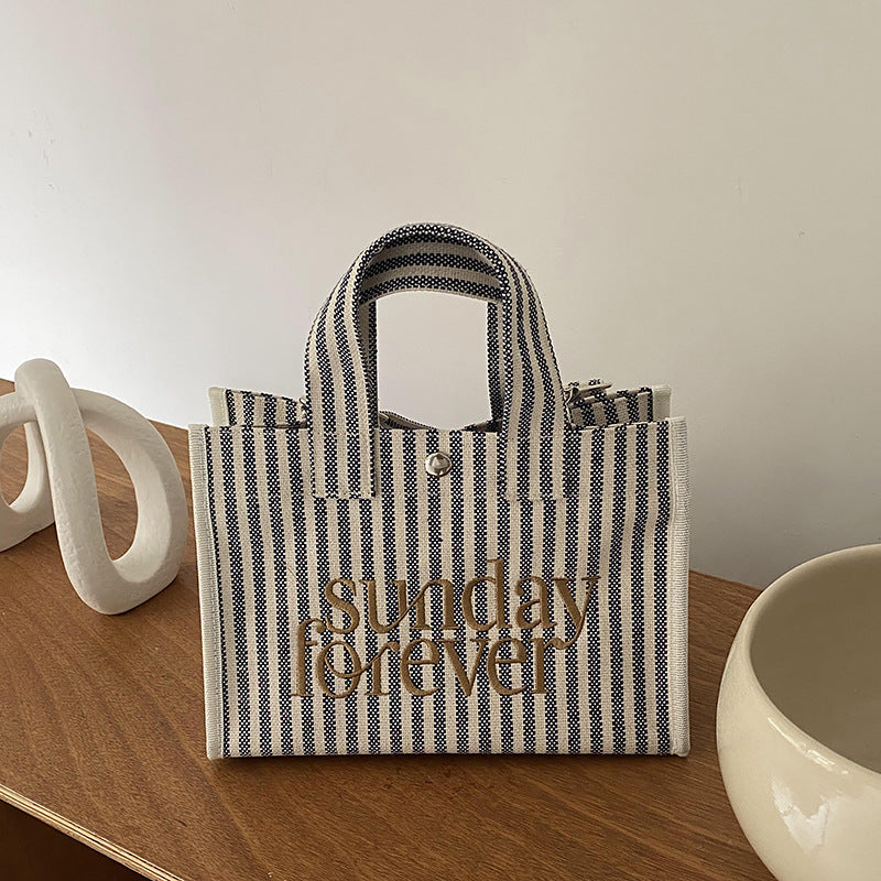 Trendy Stripe Canvas Tote Bag Large Capacity