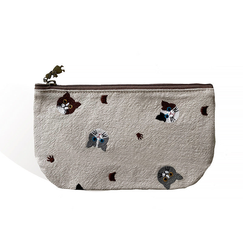 Portable Embroidered Makeup Bag - Cartoon Coin Purse
