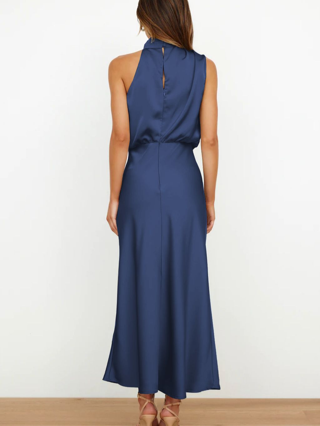 Elegant Sleeveless Satin Dress Casual Chic Evening Gown