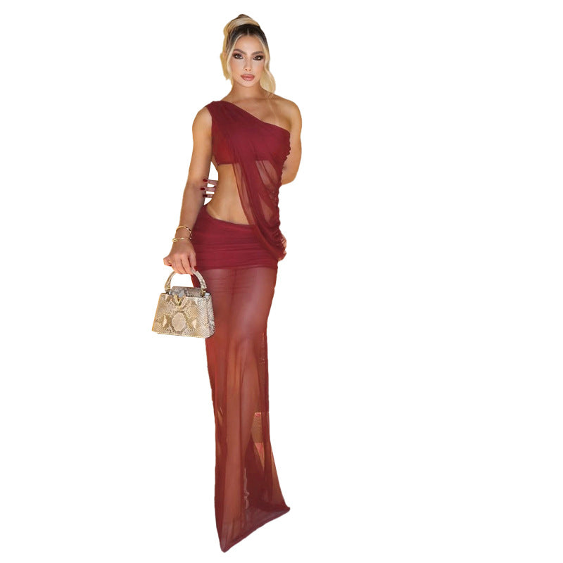 Burgundy Crop Top And Bodycon Maxi Skirt Set