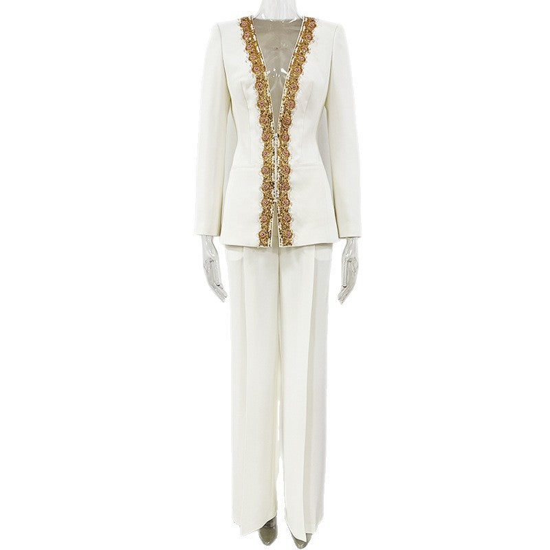 Fashionable Sequin Embellished Jacket And Pants Set