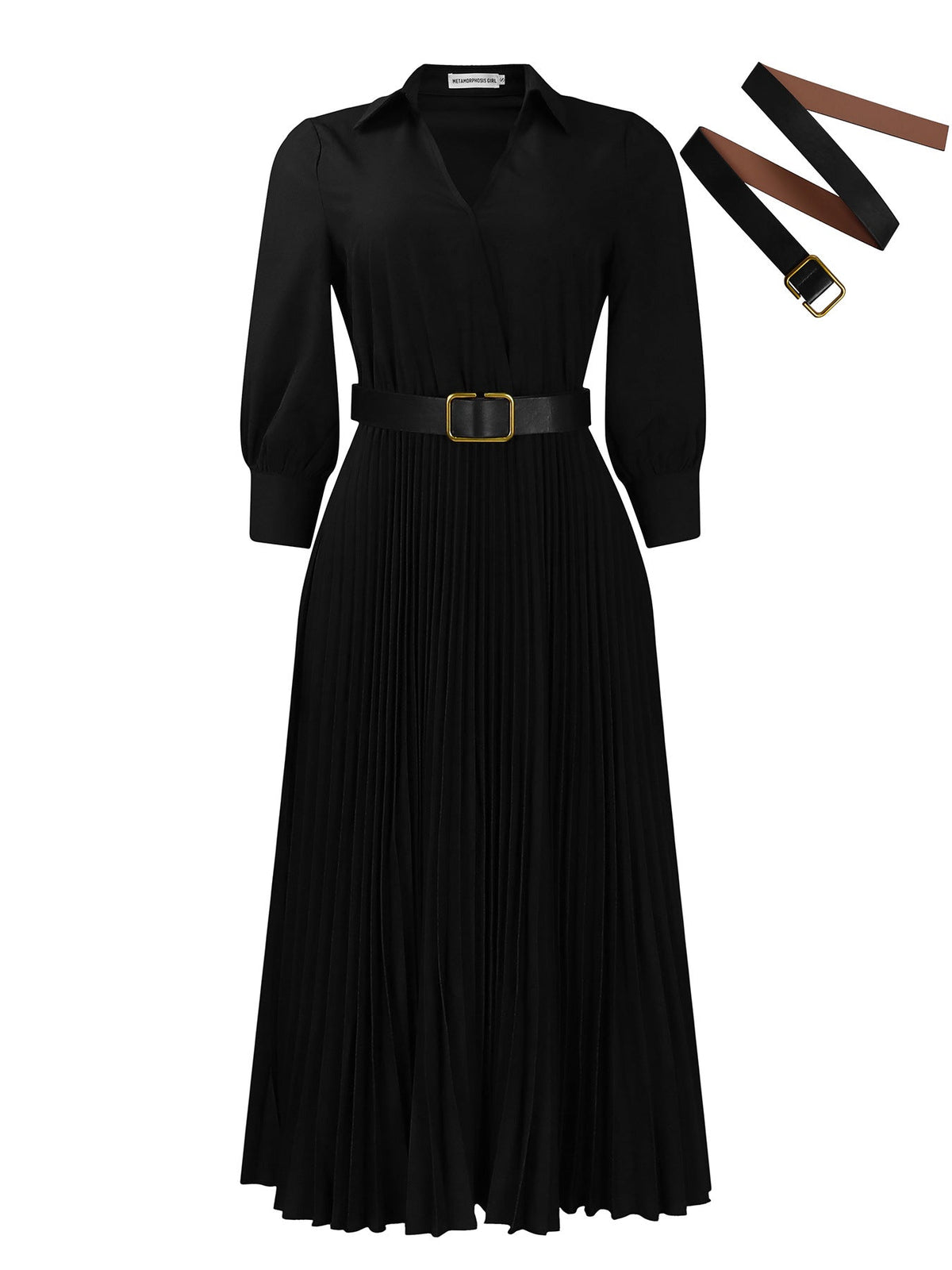 Chic Button-Up Long Sleeve A-Line Dress With Waistband