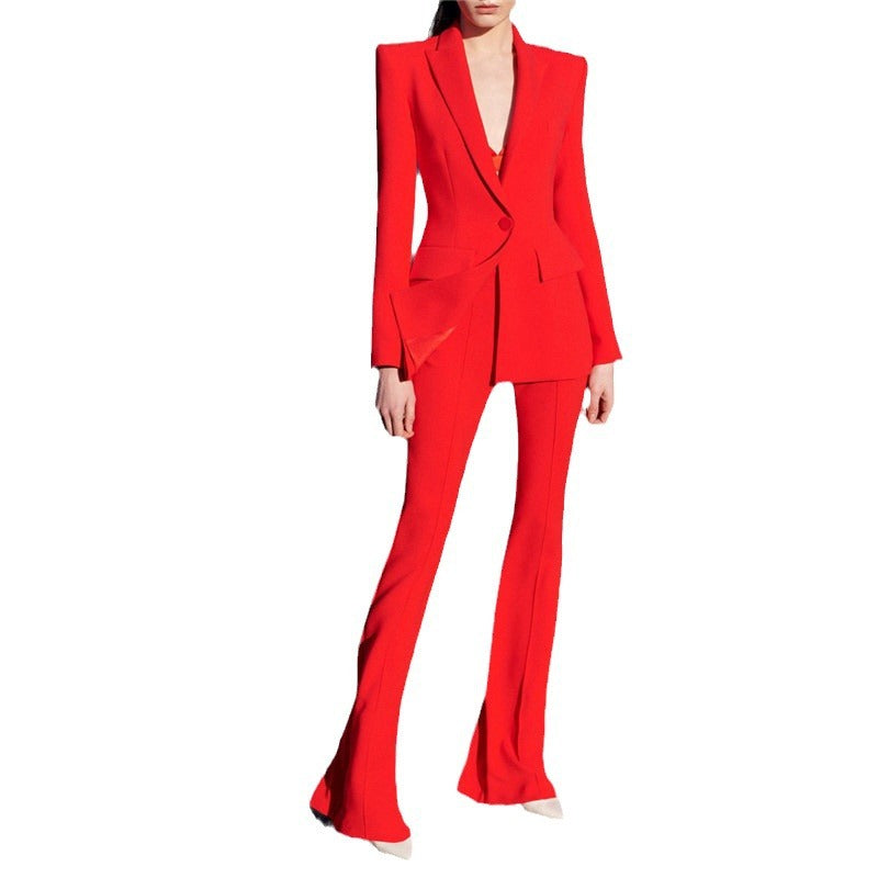 Double Button Blazer & Flare Pants Set