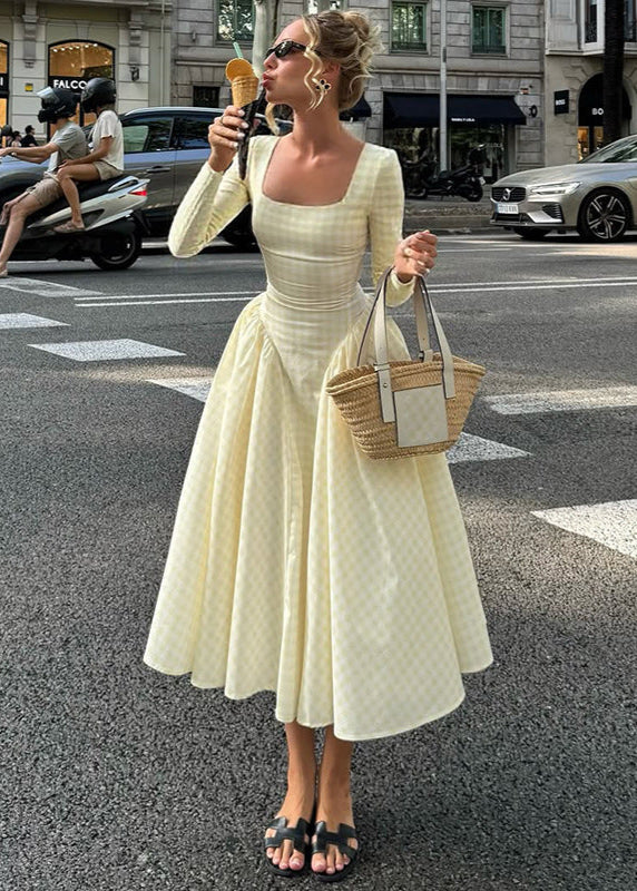 Long Sleeve Midi Dress Lightweight Pink Gingham