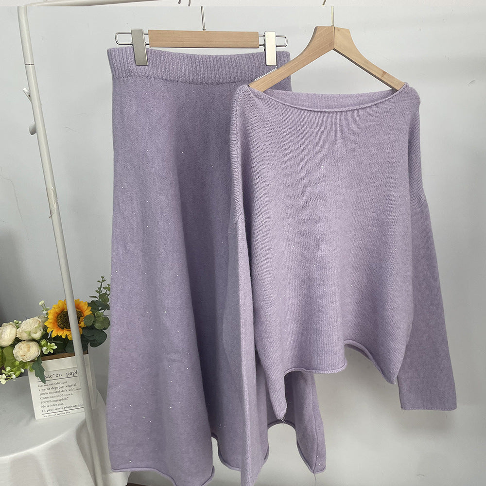 Casual Round Neck Sweater Maxi Skirt Set