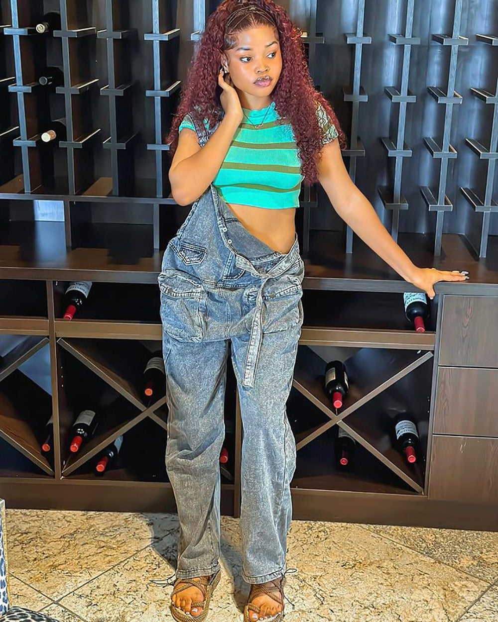 Trendy Casual Wide-Leg Denim Overalls With Pockets