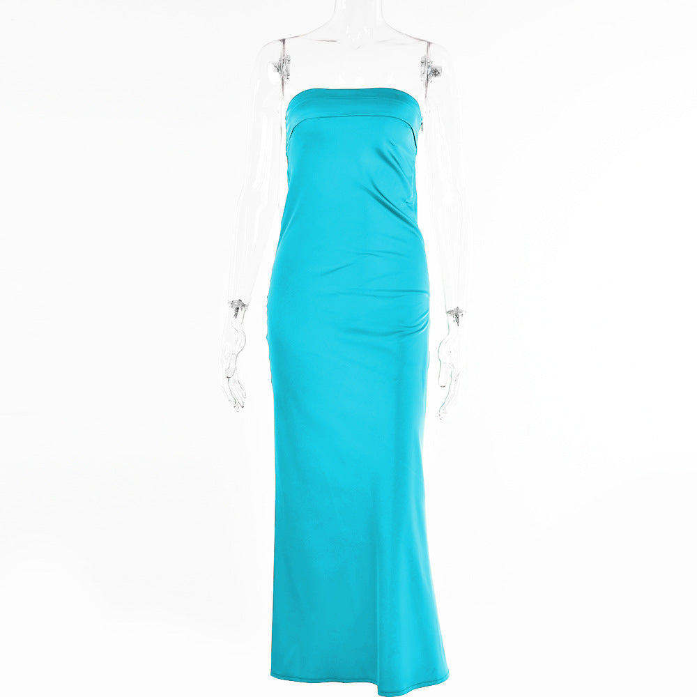 Banquet Evening Dress Drape Hot Girl Dress New Solid Color Backless Waist Long Skirt