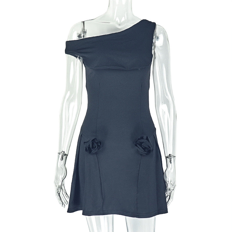 Elegant A-Line Mini Dress With Asymmetrical Neckline