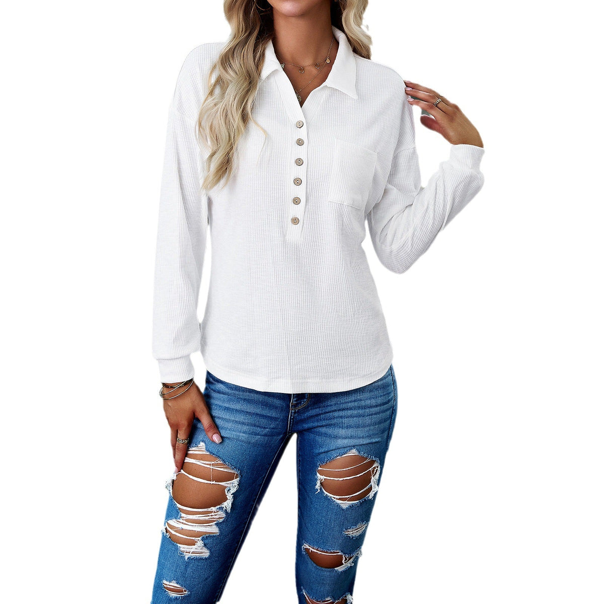 Autumn And Winter Solid Color Polo Neck Knit Top