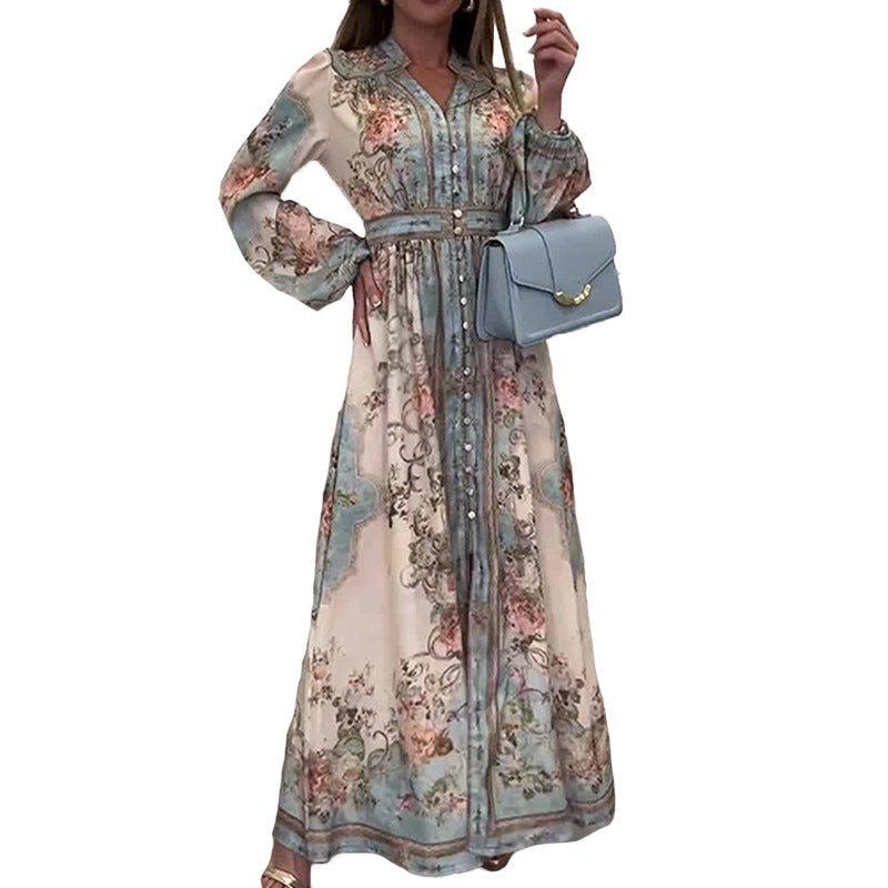 Vintage Floral Long Sleeve A-Line Dress