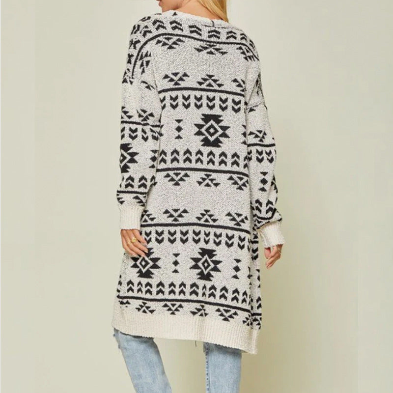 Sweater Cardigan Jacket Chunky Women Design Feel Small Jacquard Knit