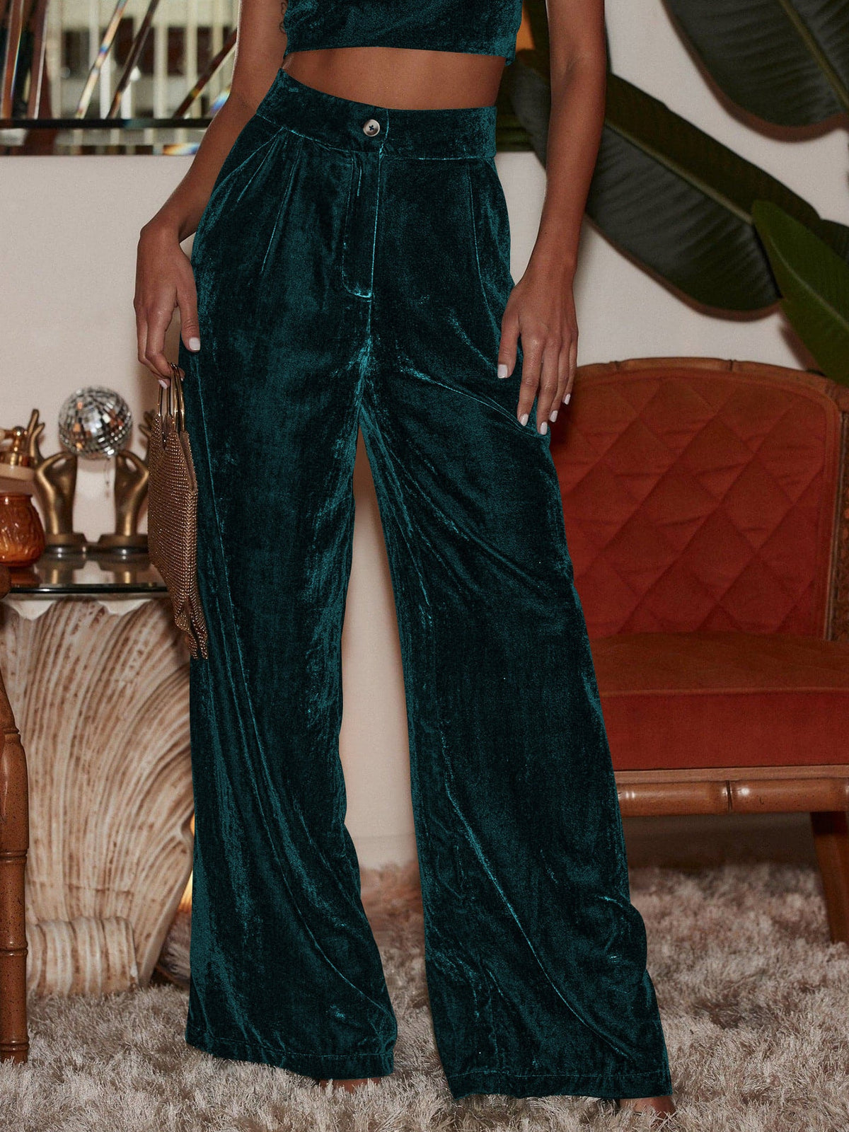French Temperament Commuter Pants Gold Velvet Drape Wide-Leg Pants Loose Casual Pants