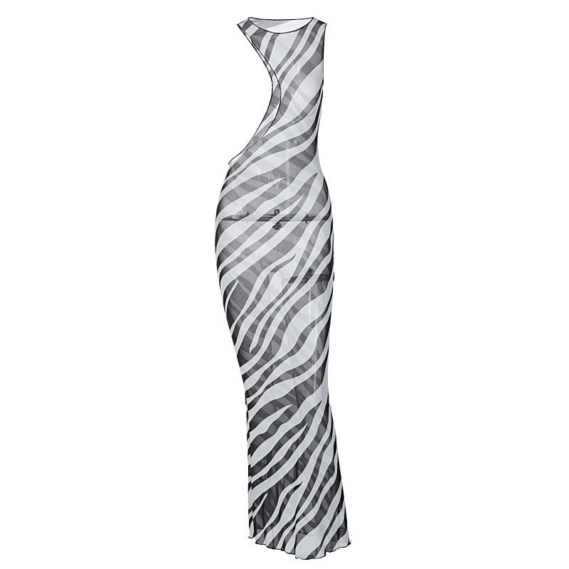 Sexy Sheer Mesh Sleeveless Bodycon Dress Elegant Style