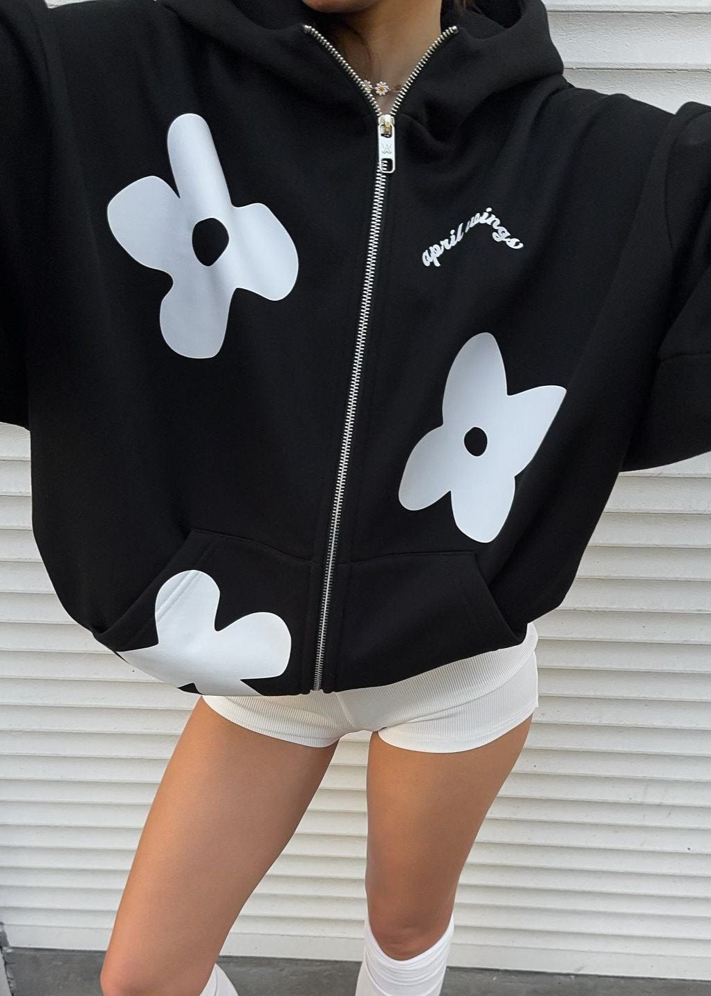 Oversized Hoodie Soft Fabric Floral Print