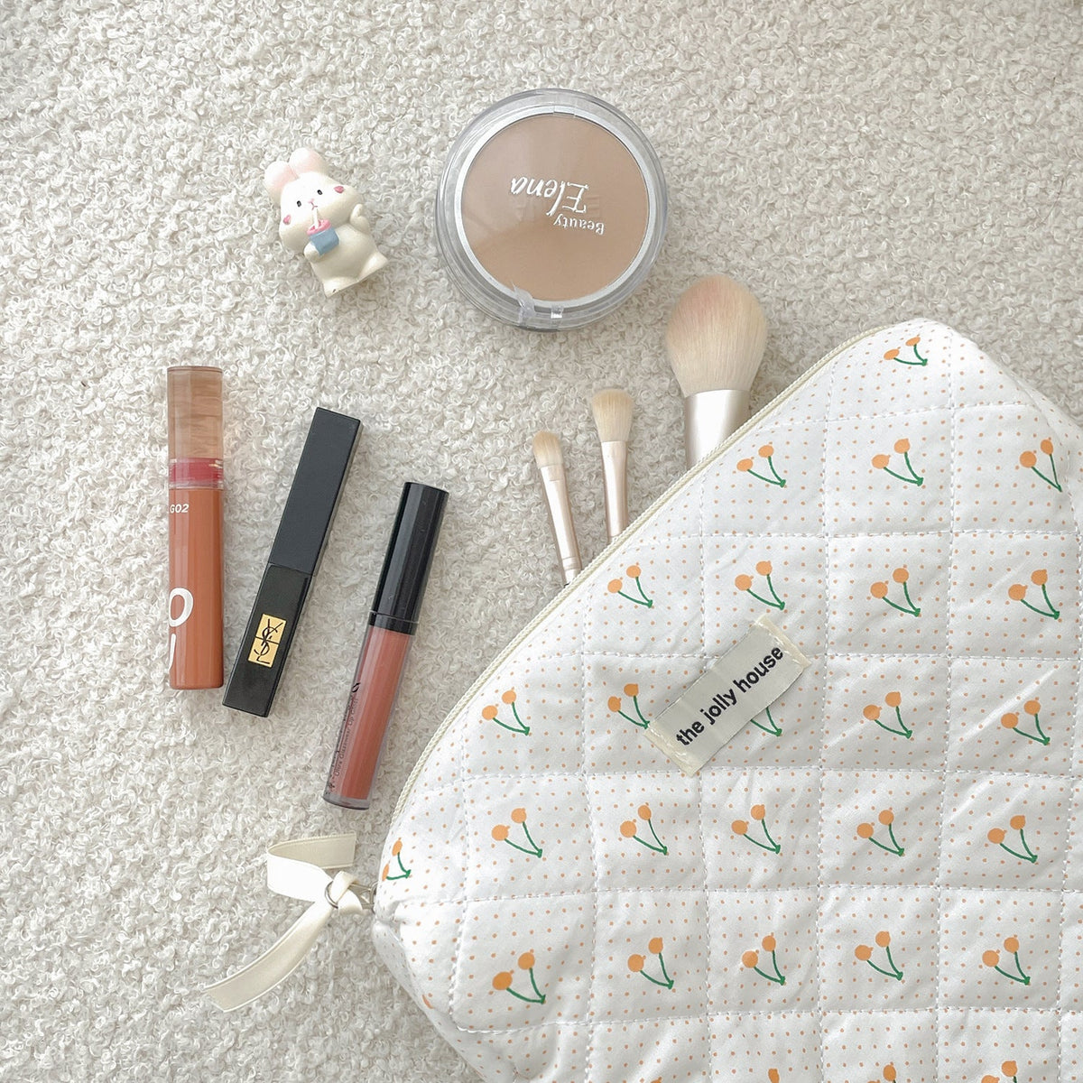 Cute Polka Dots Cherry Print Travel Makeup Bag