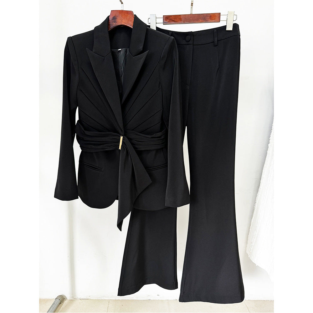 Unstructured Waistbelt Slim Fit Blazer Pants Set