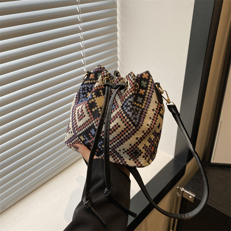 Ethnic Style Bucket Bag Casual Soft Shoulder Bag