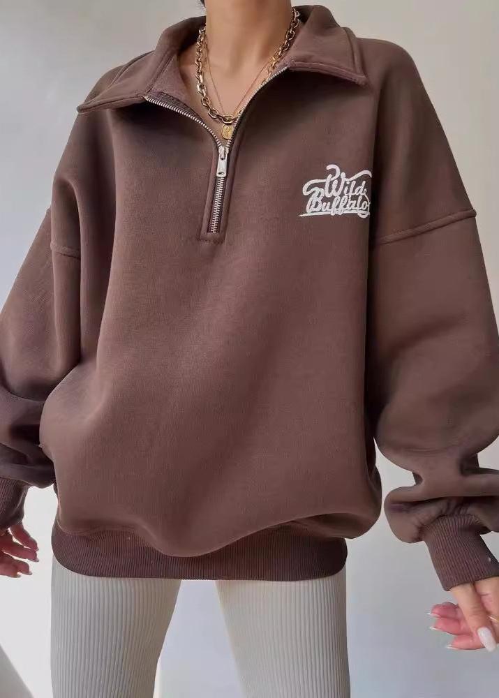 Oversized Half Zip Sweatshirt Cotton Blend Vintage Style