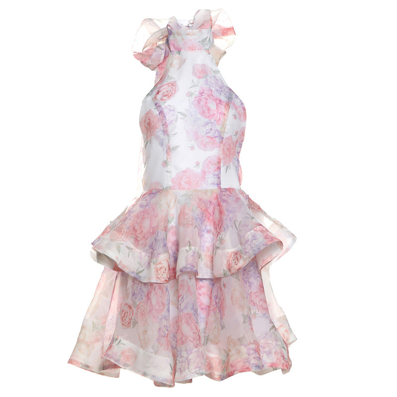 Stylish Floral Print Bodycon Dress With Open Back