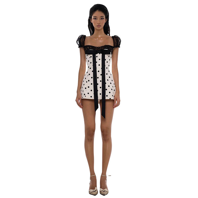 Polka Dot Lace Detail Bodycon Dress