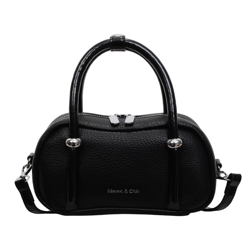 Classic Bowler Bag Textured PU Handbag for Casual Wear