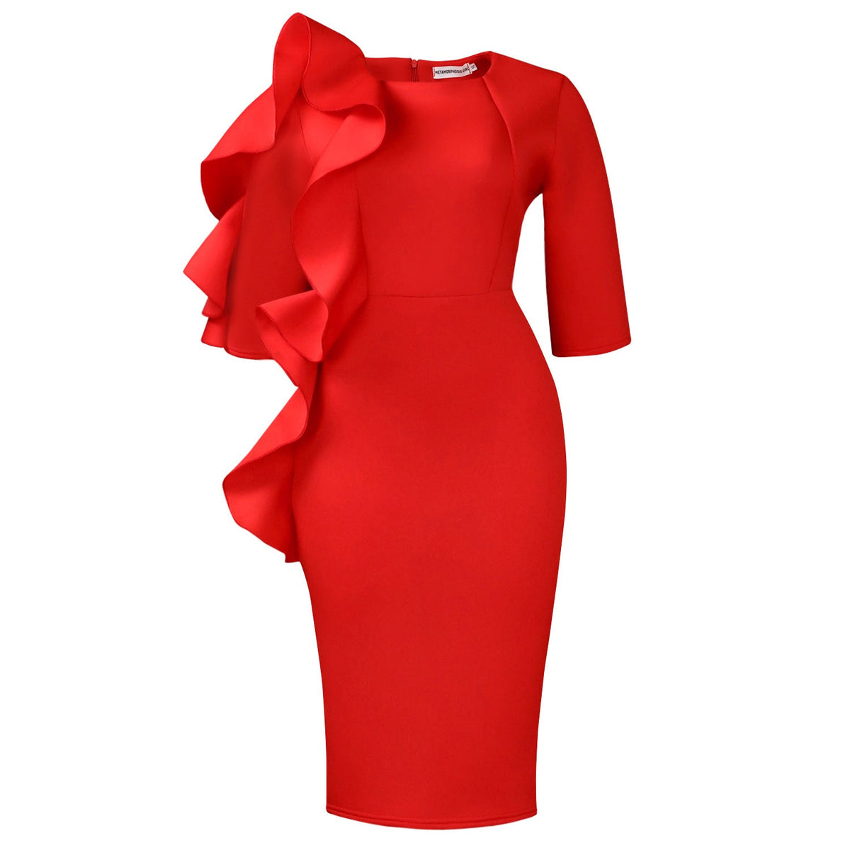 Elegant Ruffle Hem Midi Dress With Short Sleeves