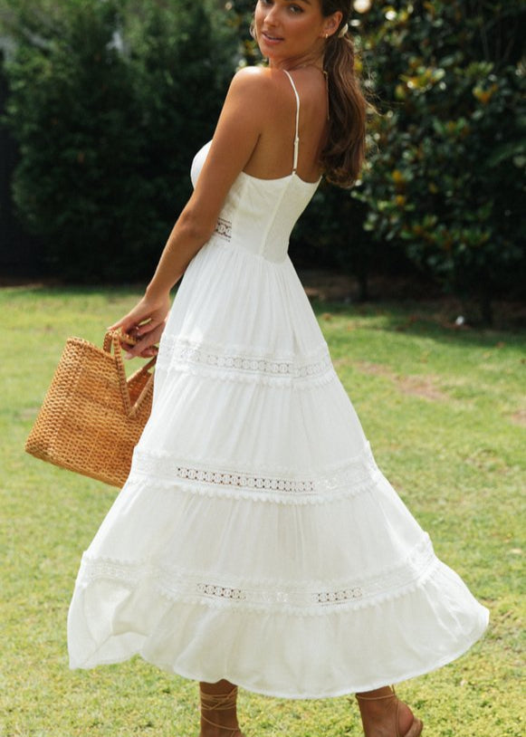 Lace Trim Maxi Dress Lightweight White Sundress