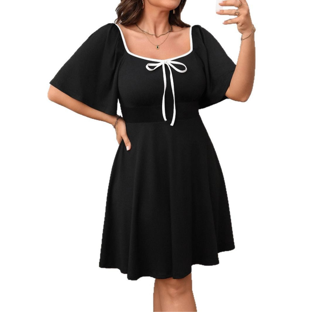 Plus Size Women's Elegant Casual A-Line Midi Dress with Bow