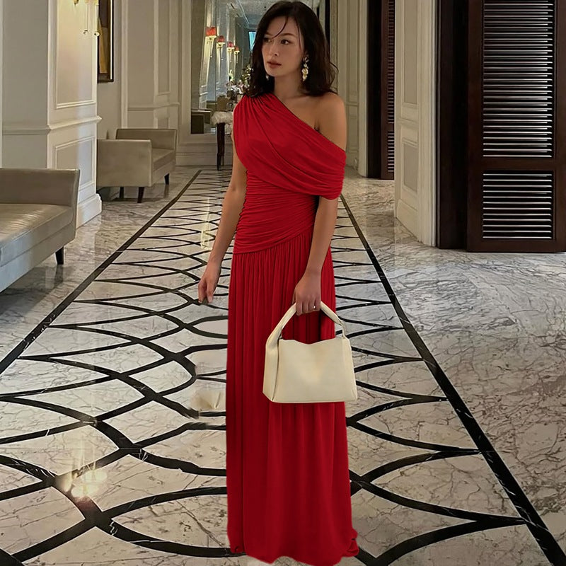 Trendy Off-Shoulder Ruched Dress Elegant Maxi Dress