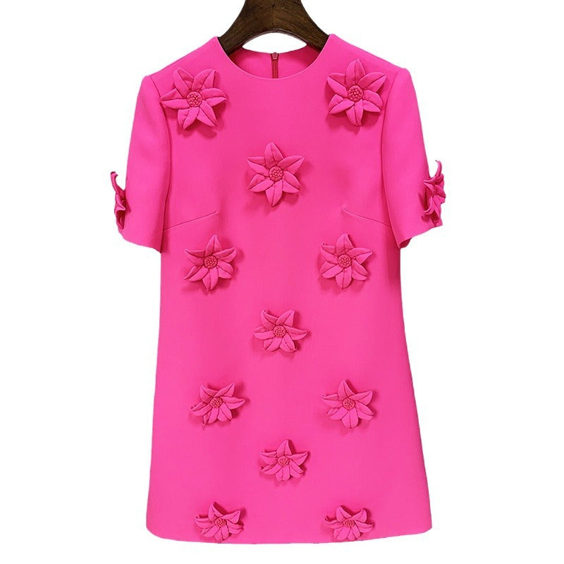 Floral Short Sleeve Dress Cotton Blend Casual Style