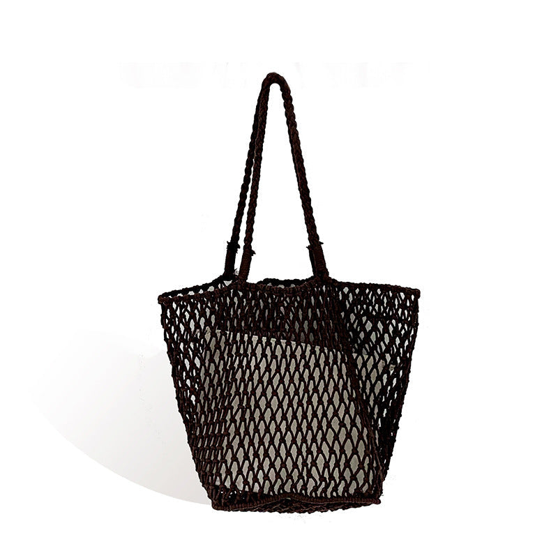 Woven Handbag with Hollow Design Large Capacity Fashionable Shoulder Bag