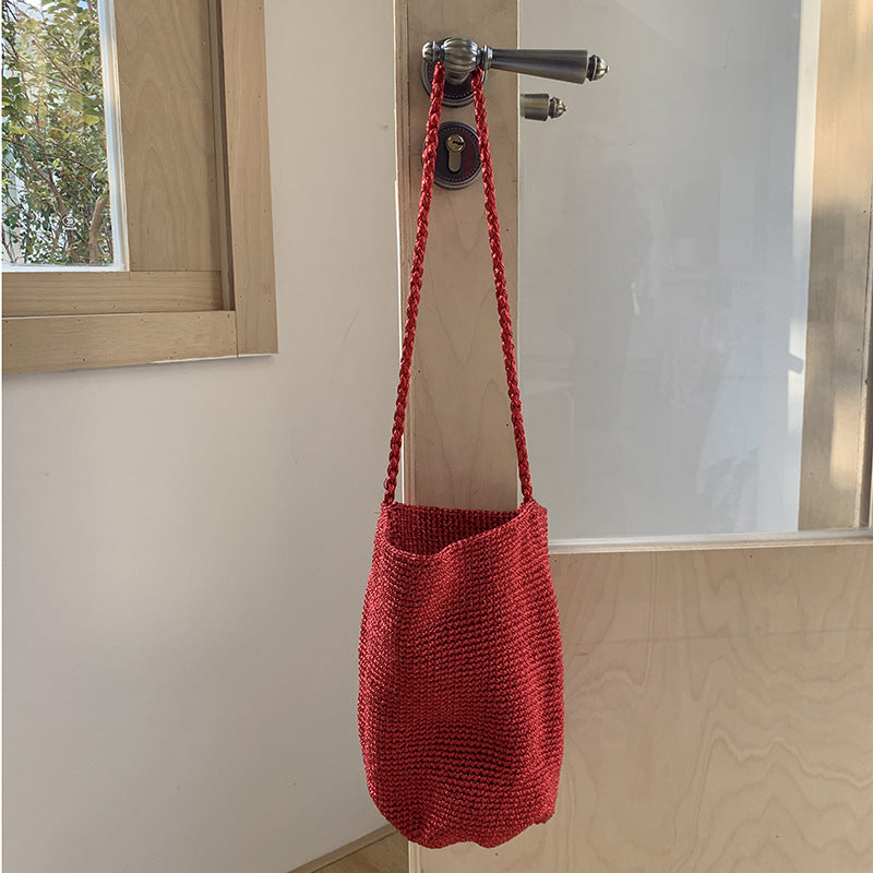 Trendy Metallic Bucket Bag Woven Shoulder Bag for Daily Use