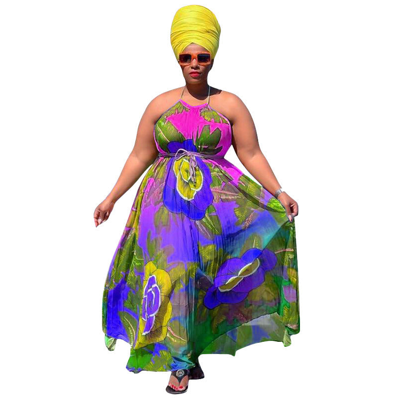 Elegant Floral Maxi Dress Comfortable Polyester V-Neck Dress