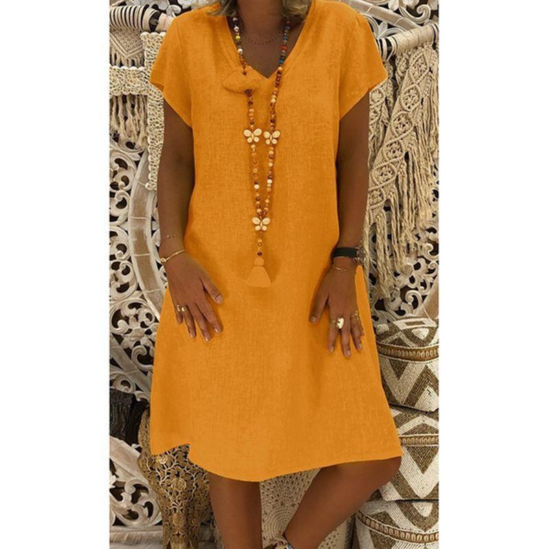 Short Sleeve Medium Skirt V-Neck Dress