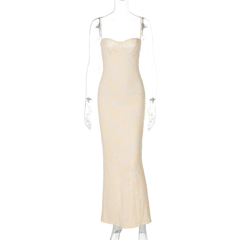 Slim Fit Backless Lace Cami Maxi Dress for Women